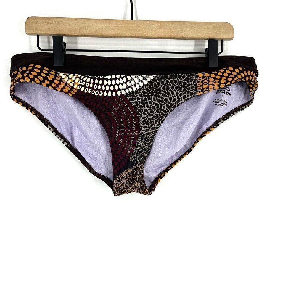 Prana Ramba Hipster Bikini Bottom Size Large Womens Brown Pink Print Swimwear